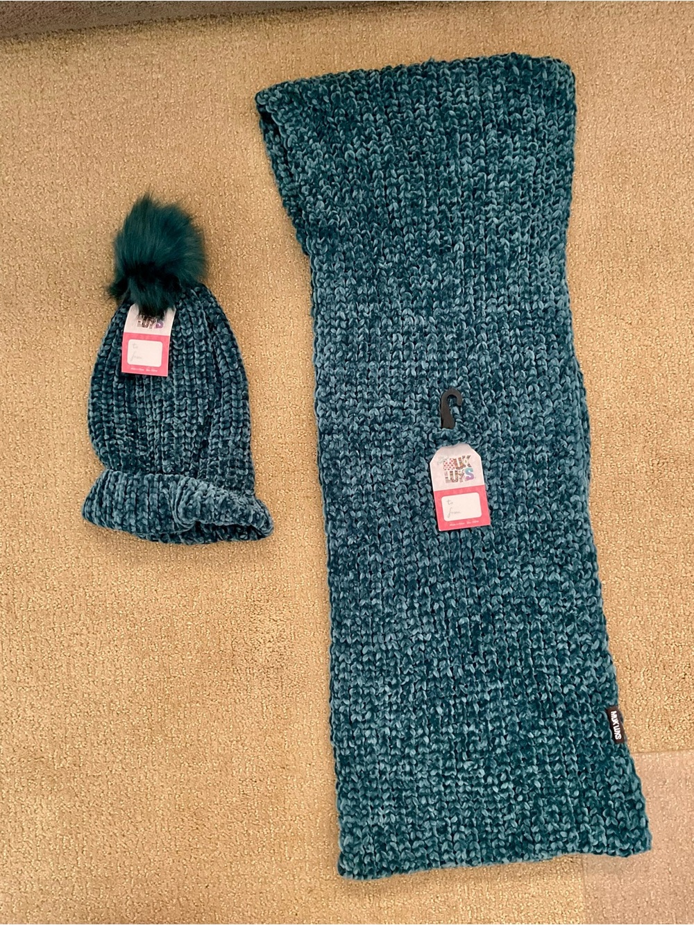Muk Luks Teal Chenille Beanie + Infinity Scarf Set NWT